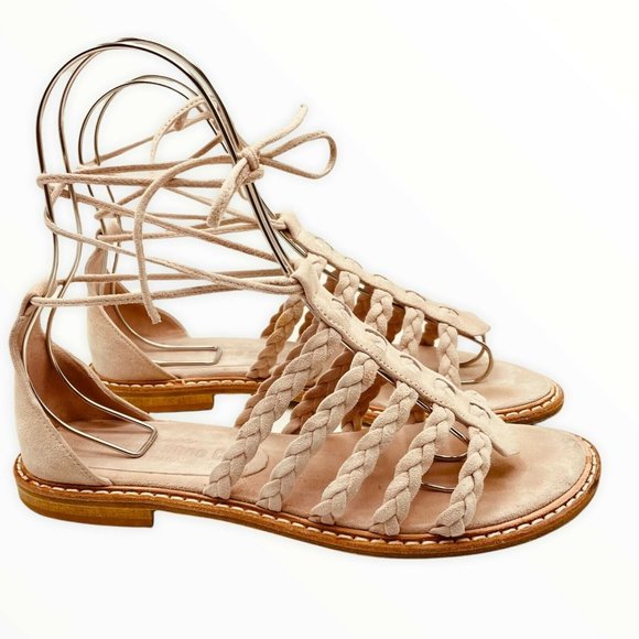 Right Bank Shoe Babe Sandals Pink Size 7.5 Women Suede Gladiator Flats Open Toe - Picture 4 of 6